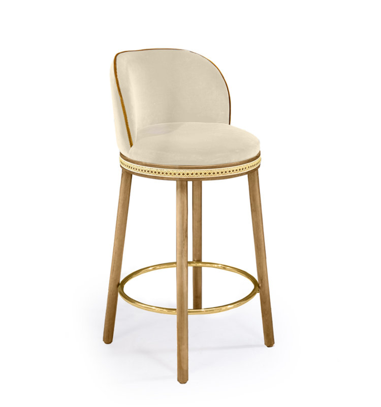 Tabouret de bar et de comptoir Alma, Nuage, Laiton satiné, Tabouret de comptoir (siège d'une hauteur de 27 p