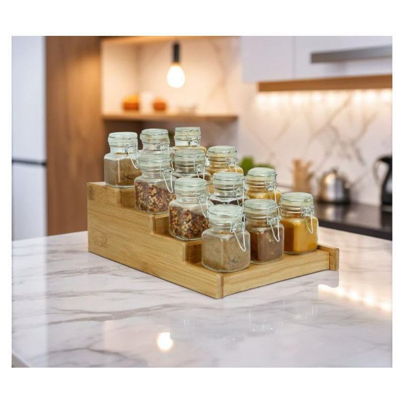 Freestanding Bamboo Spice Rack with Adjustable Racks