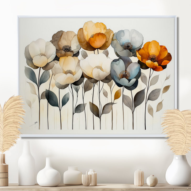 Autumn Harmony, pivoines, bouquet de fleurs I - pivoines, art encadré, H 30 po x l 40 po, Floater Framed, Blanc