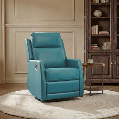 McGuffey Faux Leather Swivel Rocker Recliner with Metal Base