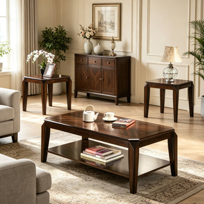 Ensemble de table basse marron de style vintage avec deux tables d'appoint