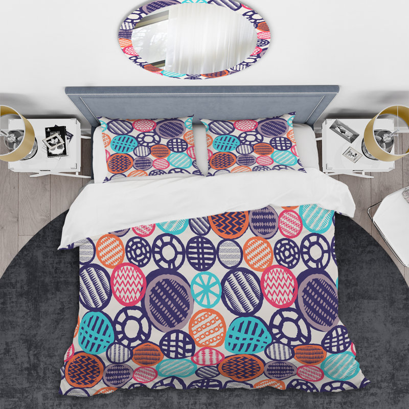 Multicolor Circle Pattern - Abstract Duvet Cover Set - Microfiber Polyester, King Duvet Cover + 2 King Shams