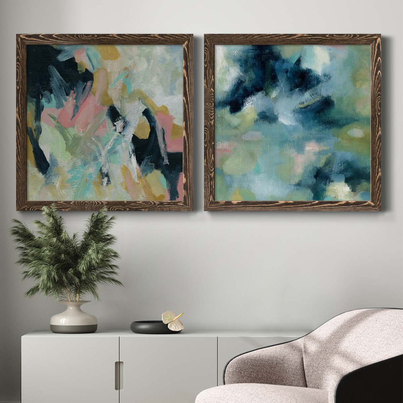 «Vitality», ensemble de 2 peintures sur toiles, Toile encadrée noyer, H 35,5 po x l 71 po x P 1,5 po