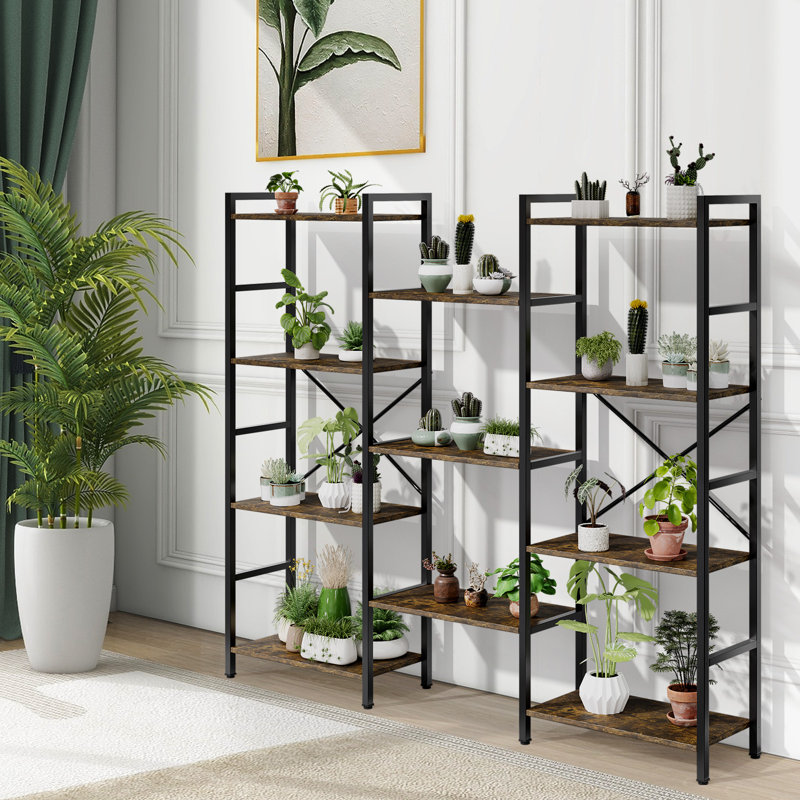 Étagère à livres avec tablettes réglables H 54,8 "x l 62", Brun industriel