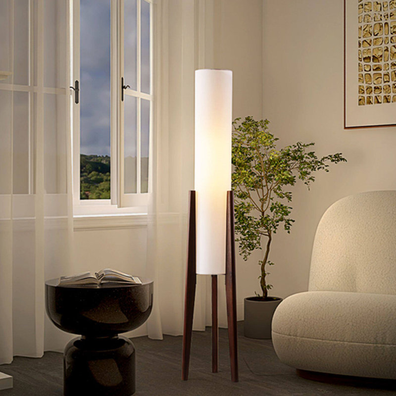 51'' Tall Cylindrical Dimmable  Standing Lamp Floor Lamp with Walnut Wood Frame