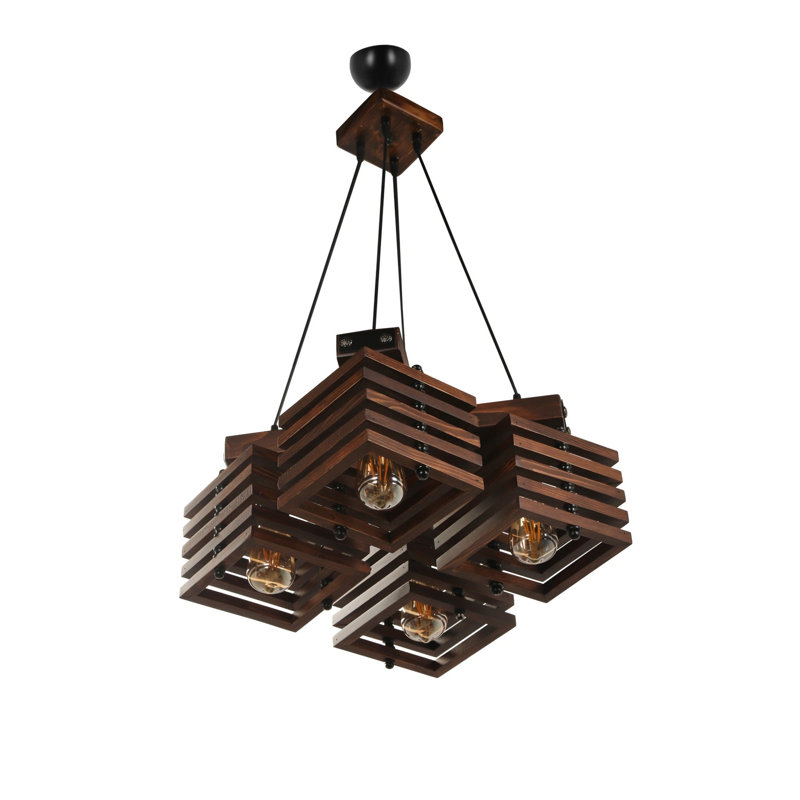 Luminaire suspendu carré à 4 lumières Kodi, Brun foncé