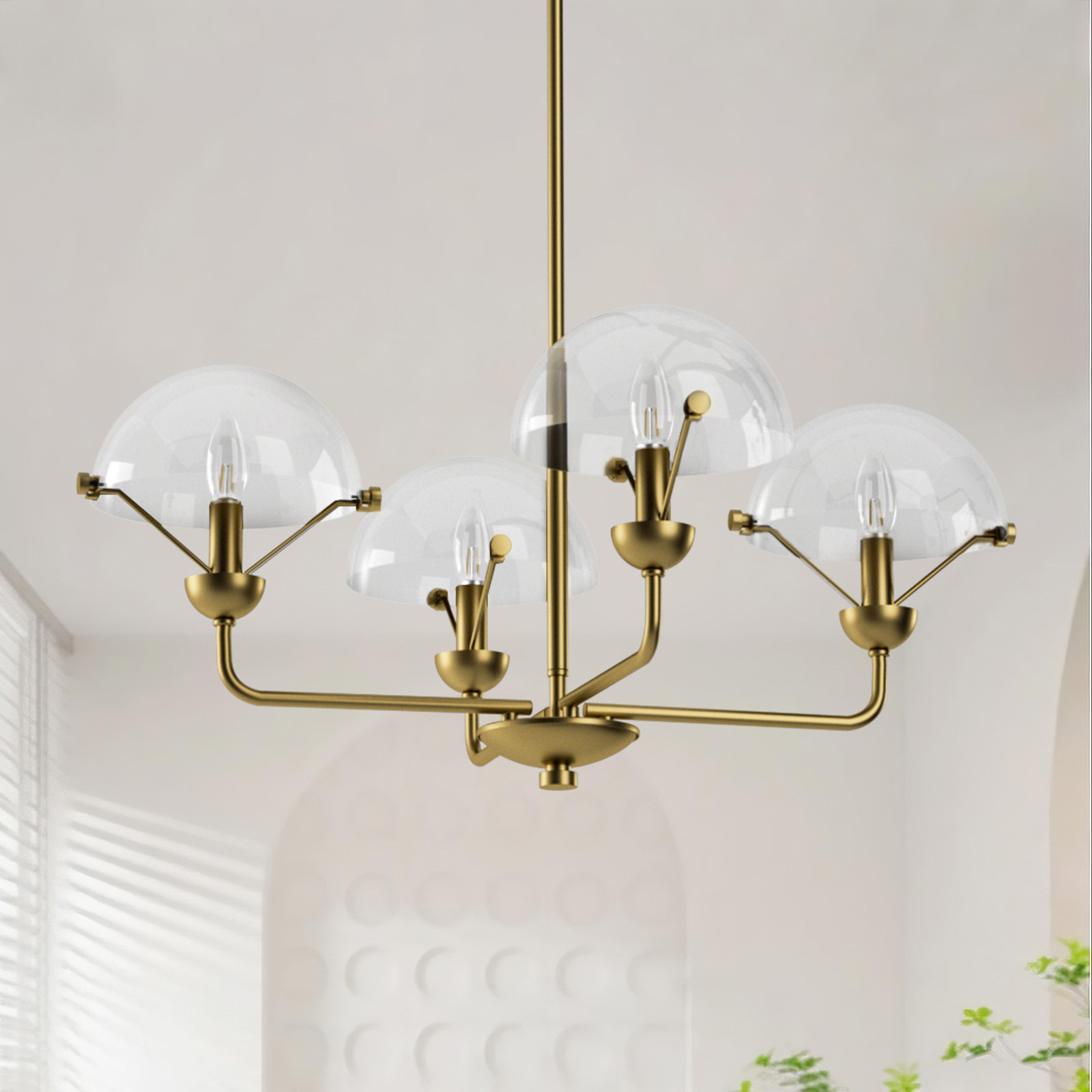 Iron 4-Light Chandelier, Antique Brass Finish/Clear Glass Shade