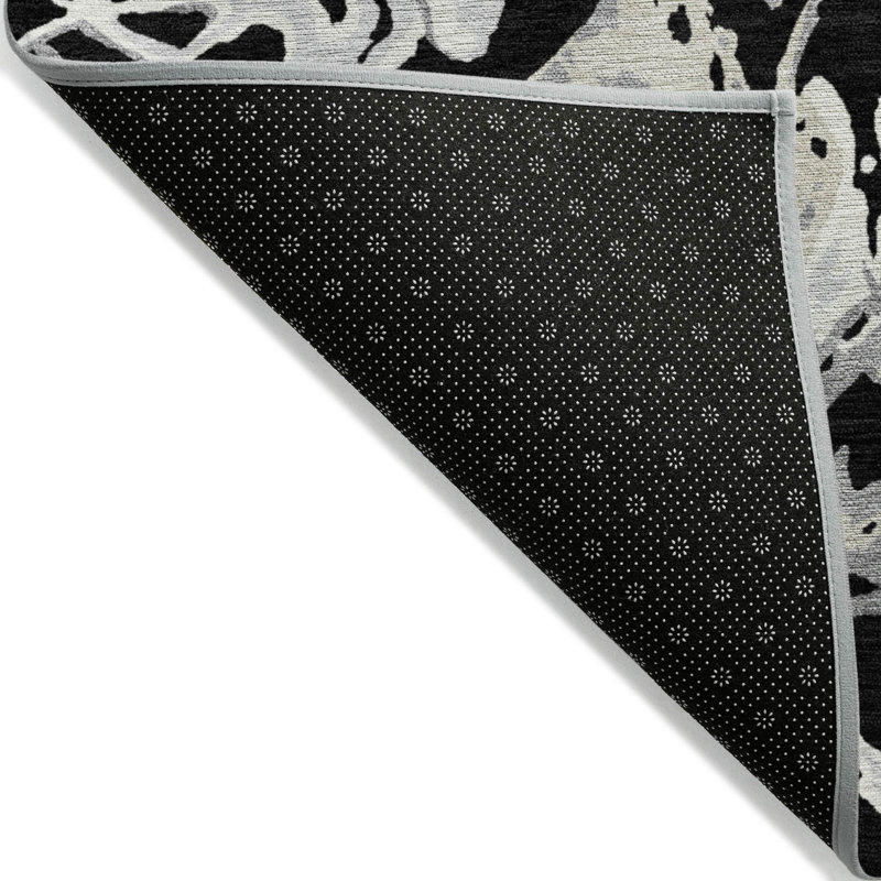Tapis extérieur lavable abstrait noir et gris 5 pi x 8 pi