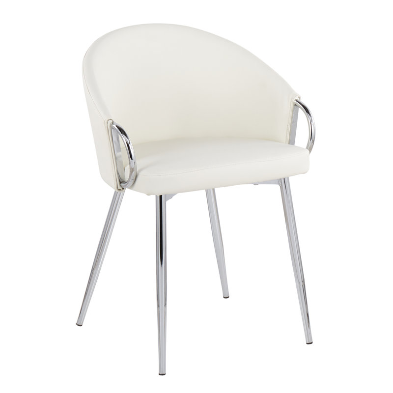 Josie 19.25'' H Faux Leather Upholstered Armchair, White, Chrome
