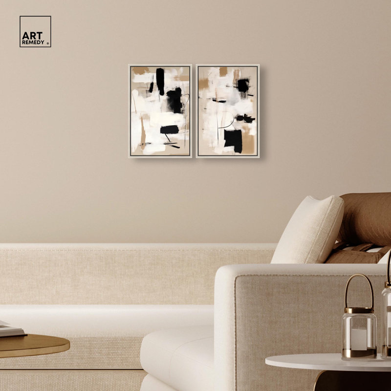 Abstract Wall Art Set Canvas Print Gold Boho Wall Decor Set by Art Remedy, Black Frame, 10 x 15, 16" H x 11" W, Silver Frame