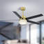 Ventilateur de plafond à DEL 52 po à pales réversibles d'intérieur en cristal doré avec télécommande et tige verticale incluse, pales deux tons-787728126