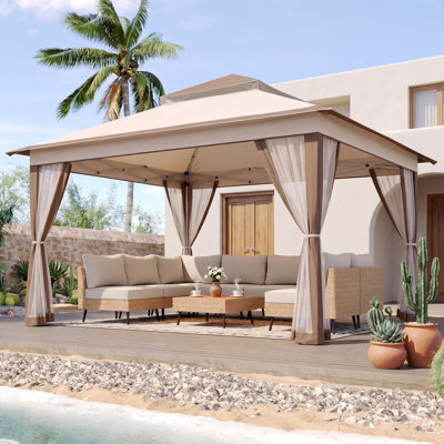 12 Ft. X 12 Ft. Pop Up Gazebo Canopy Tent with Mosquito Netting, One-Push Instant Setup, Height Adjustable Outdoor Canopy