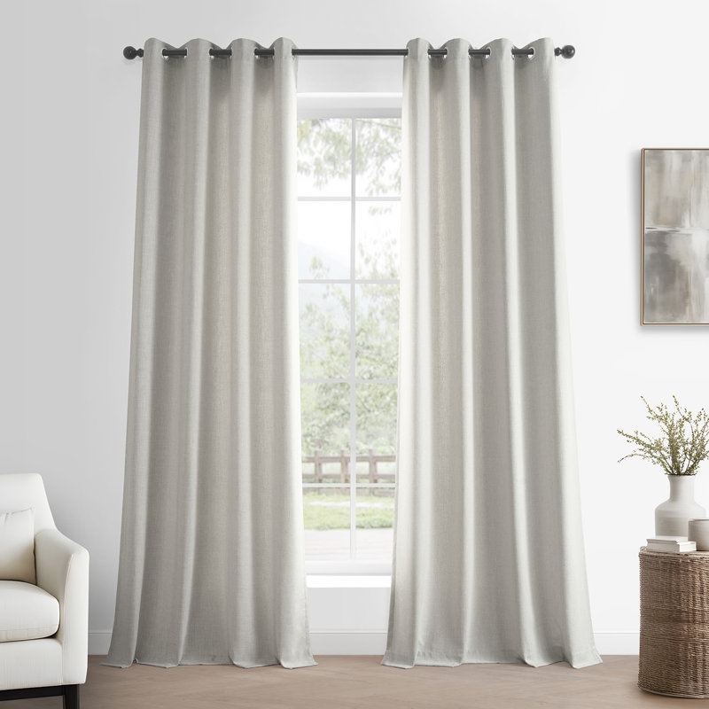 Basic Faux Linen Curtain Pair - 2 Panels - Light Filtering Grommet Curtains, Light Sand, 50" W x 120" L