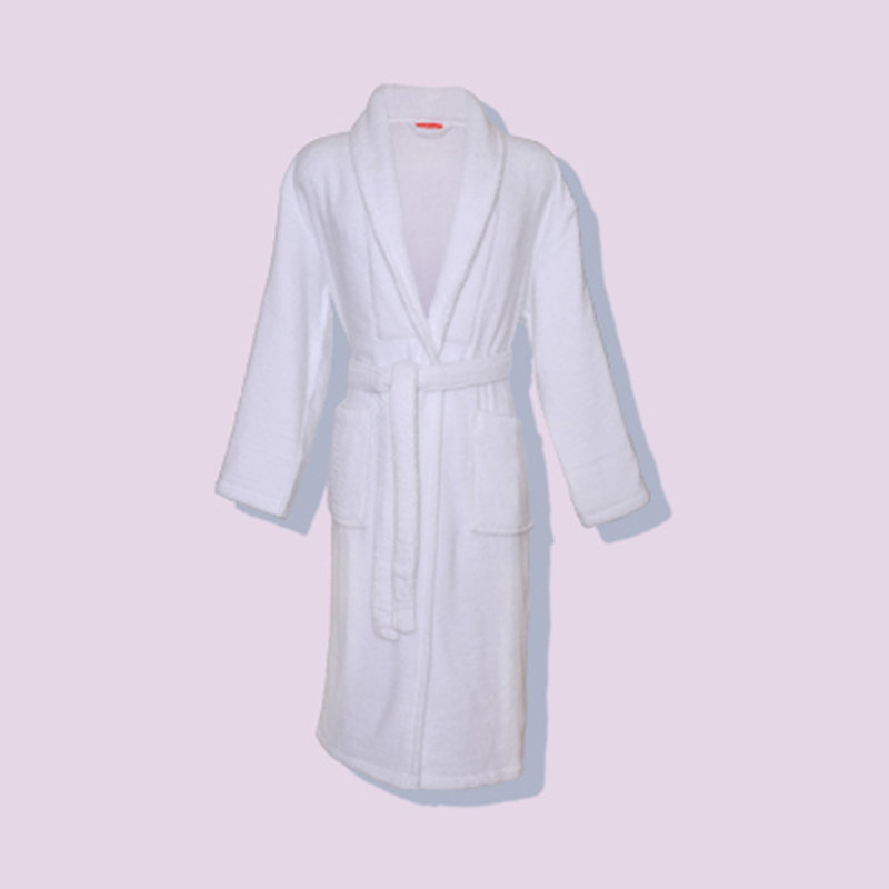 White Cotton Terry Cloth Mid-Calf Bathrobe with Pockets