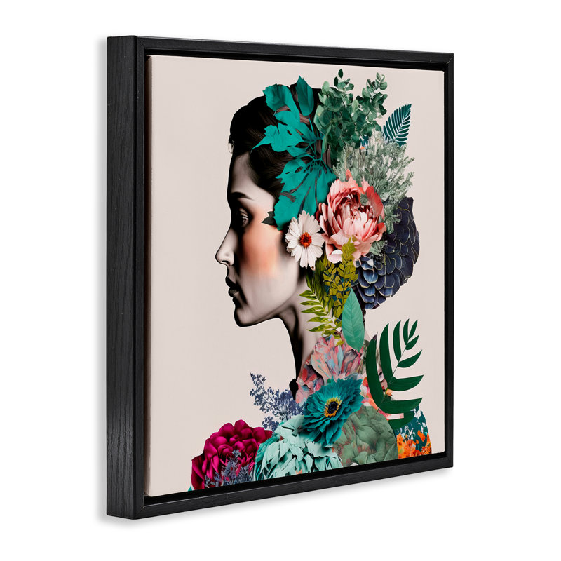  «Blooming Flowers Visage» par Incado, H 25 po x l 25 po, Noir, noir, noir, noir