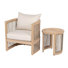Brecht Outdoor Modern Coastal Solid Acacia Wood Conversation Set With Woven Rope And Cushions