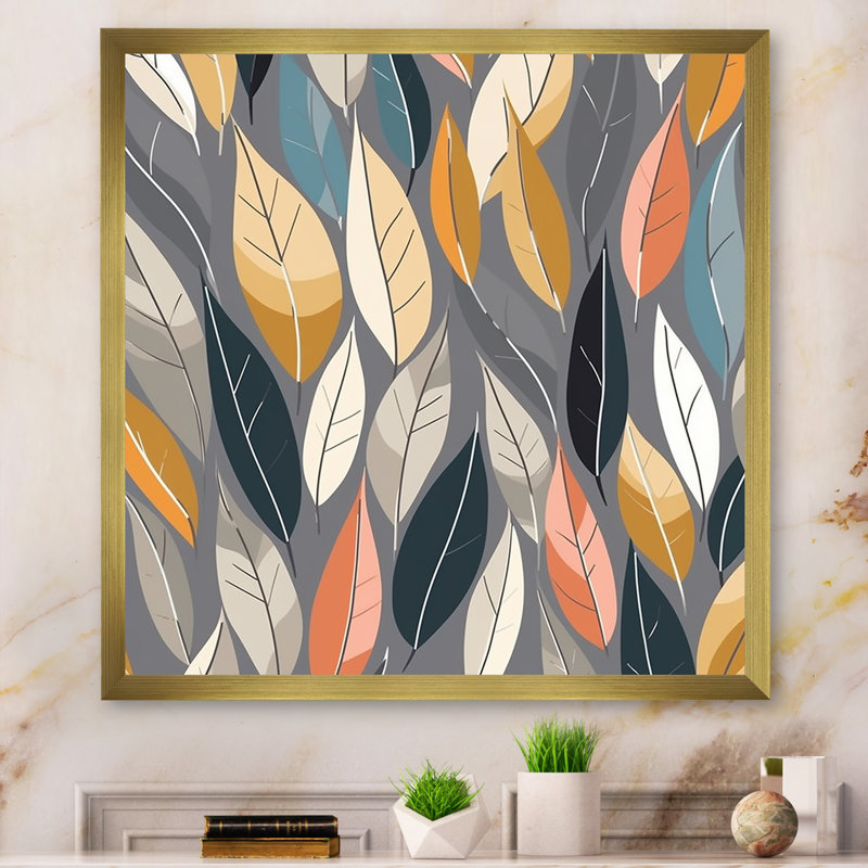 " Retro AbstractÃ¡Leaves III ", 24" H x 32" W x 1" D, Gold Single Picture Framed