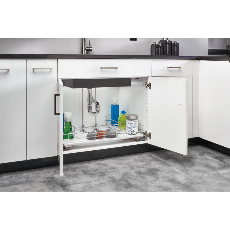 Rangement coulissant en U à surface solide et à fermeture en douceur Rev-A-Shelf pour armoires sous l'évier de cuisine