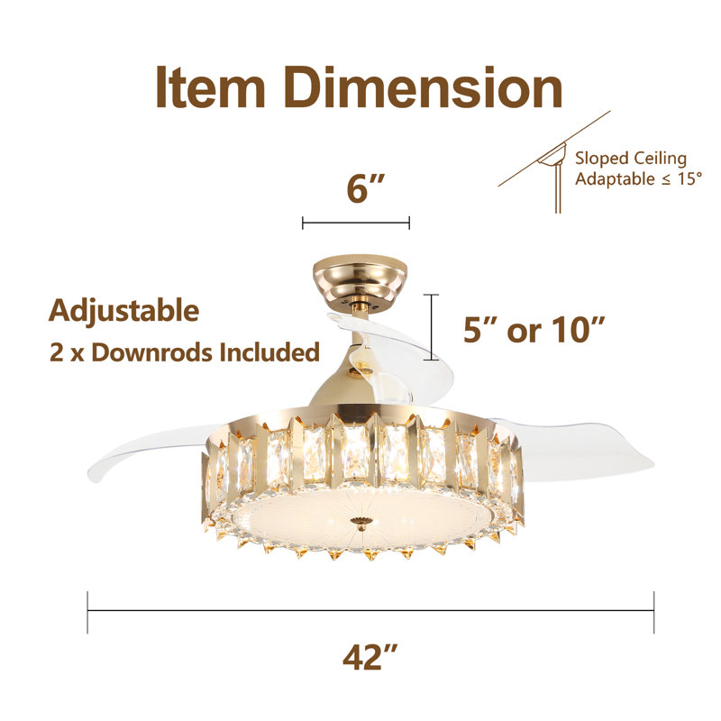 Ventilateur de plafond sans lame à DEL de 42 po avec télécommande et ensemble d'éclairage inclus Andella, Or