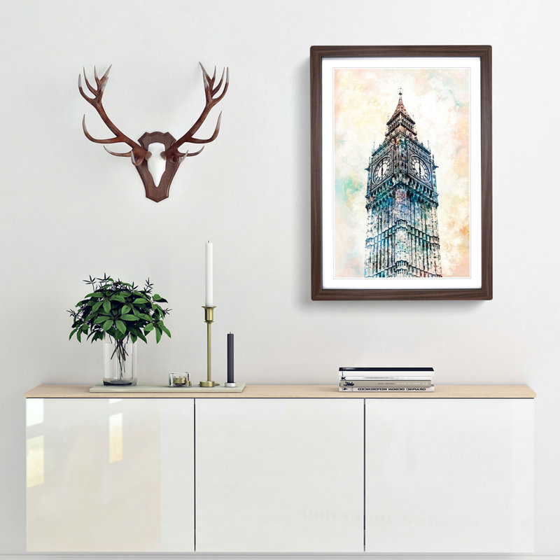 Big Ben London in Abstract - Picture Frame Painting Print, Walnut Framed, 48cm H x 36cm W x 2cm D