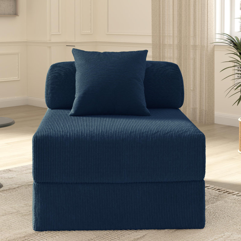 Jairden 3-in-1 Adjustable Corduroy Sleeper Sofa Bed, Convertible Modern Foldable Lounge Chair (with Throw Pillow)