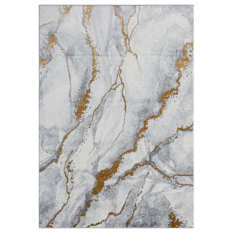 Tapis abstrait doré / gris, Rectangle 9 pi 1 po x 12 pi 3 po