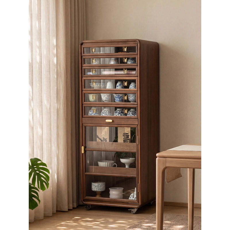 Modern Minimalist Black Walnut Solid Wood Multi-Drawer Large-Capacity Storage Cabinet