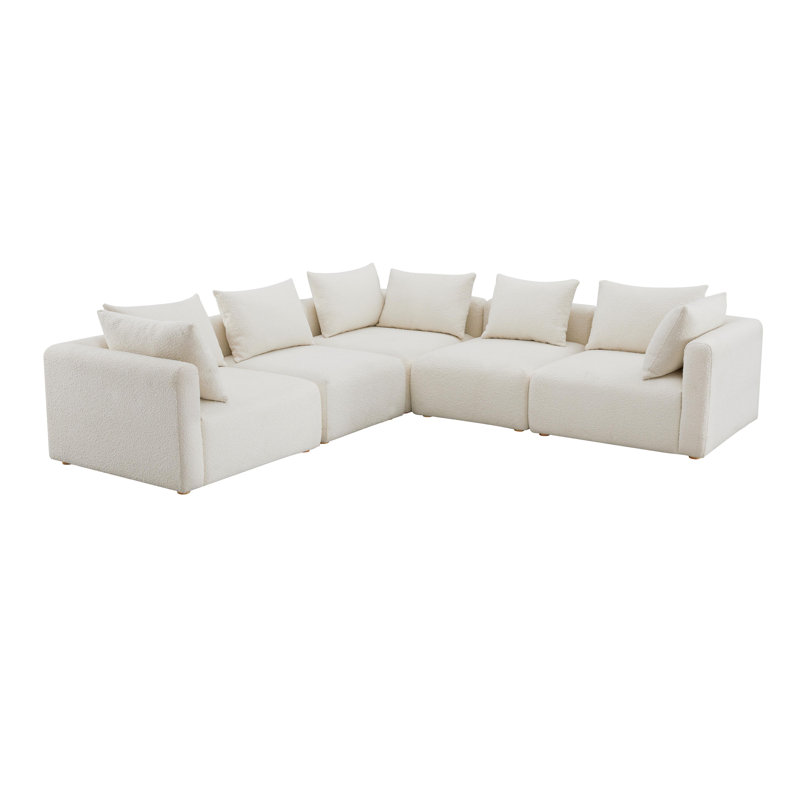 Canapé modulaire en L 5 pièces Tov Furniture, Crème Boucle, Tanné