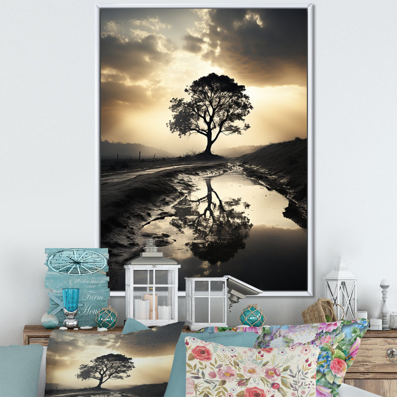 Natures relaxantes, arbre, photo monochrome encadrée, H 32 po x l 16 po x P 1 po, Cadre flottant blanc