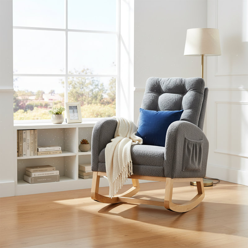 Chaise berçante classique rembourrée avec repose-pieds réglables, Dark Grey