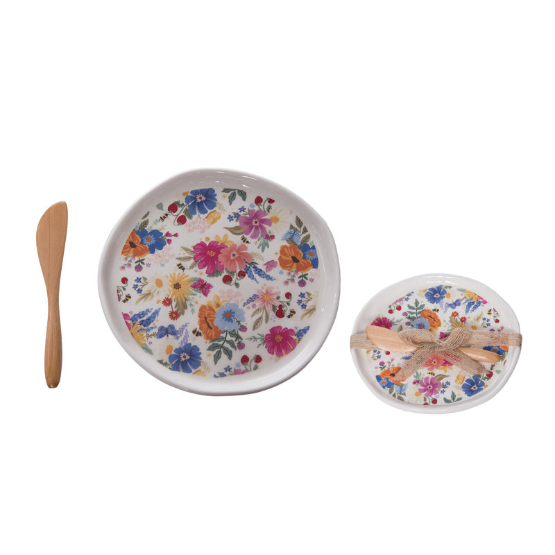 Dolomite Wildflower Appetizer Plate Widespread, Appetizer Plates, Blue, Ceramic, Table, Kitchen, Spring, Tabletop