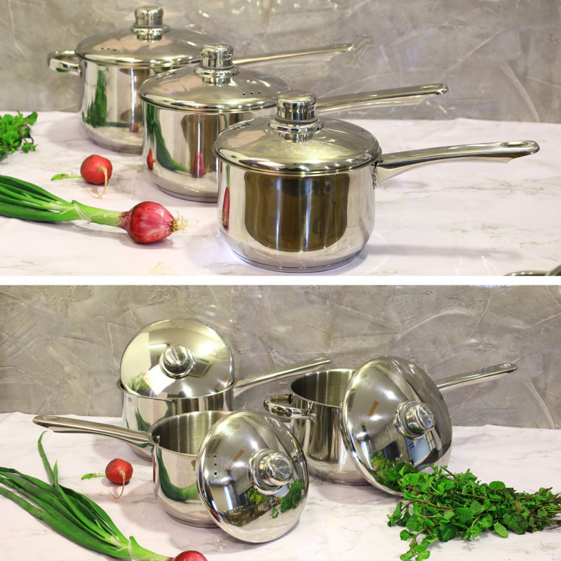 Buckingham 3 Piece Deep Saucepan Set with Stainless Steel Lid