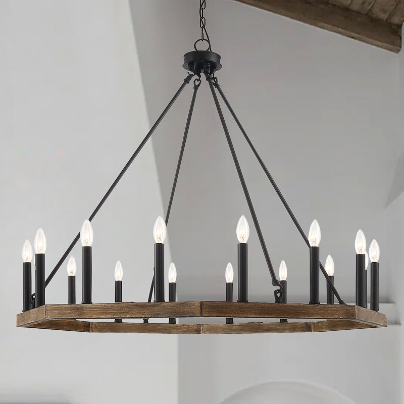 16 - Light Chandelier, Californian Walnut/Classic Black