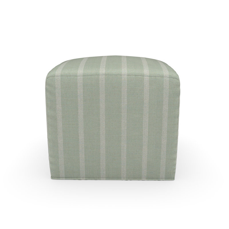 Praia Sunbrella® Outdoor Ottoman, 18" H x 18" W x 18" D, Unwind Rainwashed Striped Sunbrella®
