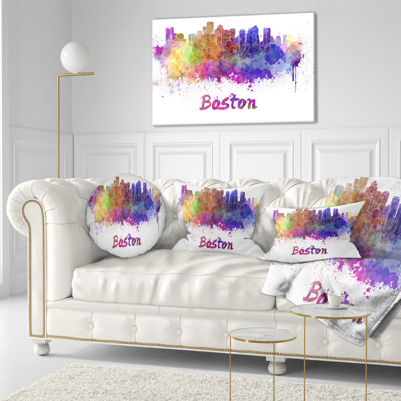 Boston Skyline - Cityscape Printed Throw Pillow