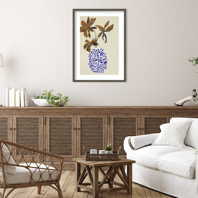 Midford Blue and Brown Floral Ambience Framed on Paper by Design Fabrikken Photograph, 33" H x 24" W x 1" D, Gray
