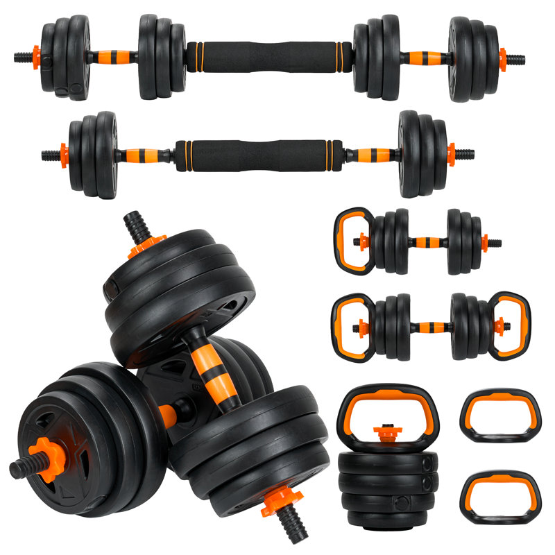 Ensemble d'haltères réglables de 20 kg, ensemble 4 en 1 avec connecteur, utilisable comme barre d'haltères, kettlebell, support pour pompes, disque de poids, idéal pour les exercices de conditionnement physique à domicile. Convient aux hommes et aux femmes.
