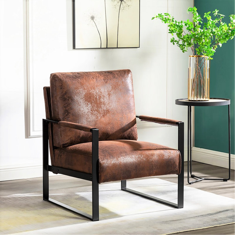 Chaise d'appoint classique Mid Century, Brown PU Leather