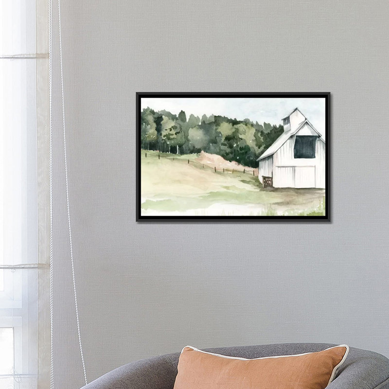 «Watercolor Barn III», impression sur toile, H 18 po x l 26 po x P 1,5 po, Toile avec cadre noir, Pas de tapis