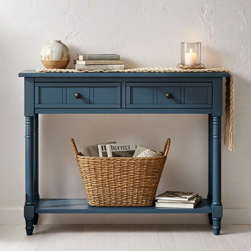 35.36" Modern Console Tablee, Slim Entryway, Sofa & Hallway Accent Table for Living Room, Dark Navy