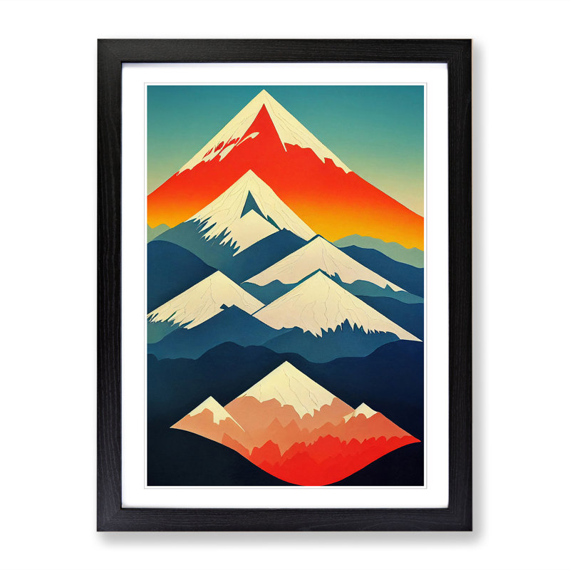 Mountain Art Deco Vol.1 - Picture Frame Print, Black, 64cm H x 46cm W x 2cm D