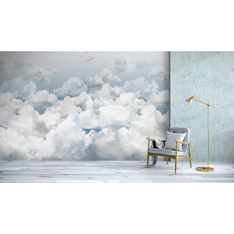 Crafted Clouds 4-Panel Wall Mural 8.8' L x 110.2" W, Sky Blue