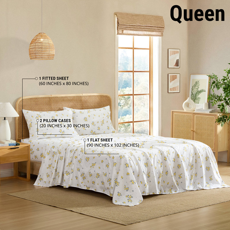 HLC.ME Blue & Yellow Floral Bed Sheets - Wrinkle Resistant & Ultra Soft - Fits Mattresses up to 15 Inches Deep (Blue)