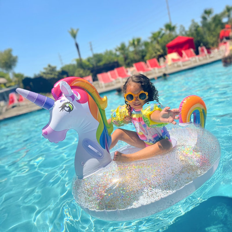 Radeau de piscine gonflable de licorne avec paillettes, flotteurs de plage amusants, radeau de licorne, jouets de piscine, décorations de radeau pour la fête en été
