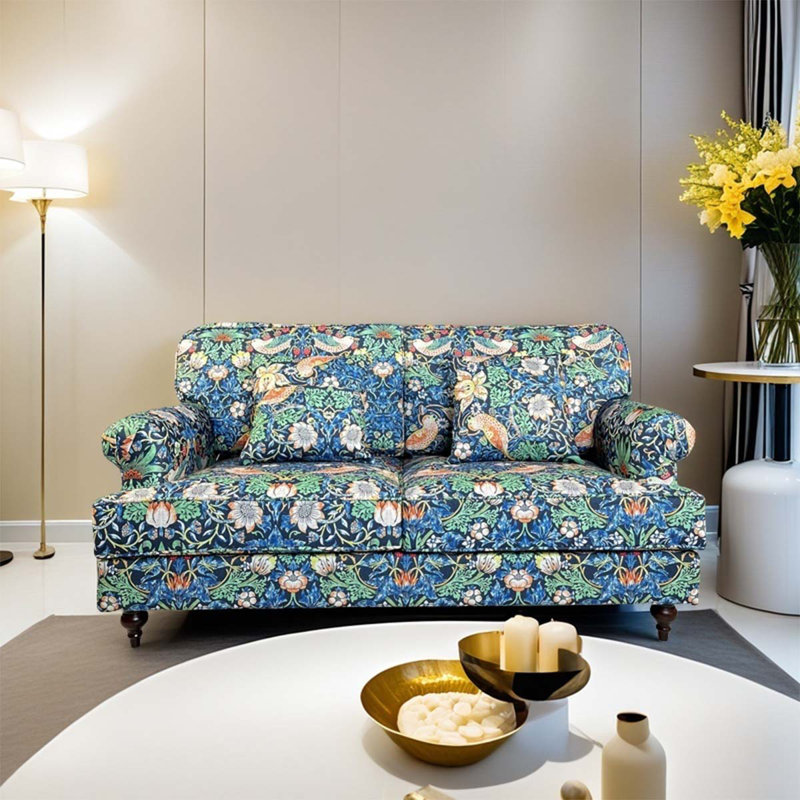 Retro Casual Fabric Sofa, 35.43" H x 66.93" W x 35.43" D