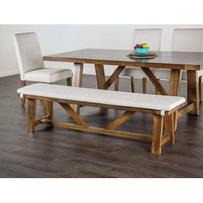 Banc rembourré en tissu rustique avec base en tréteaux