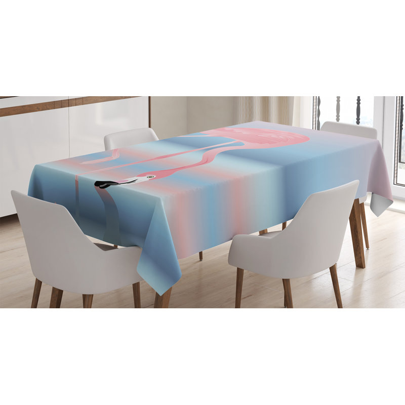 Flamingo Tablecloth, Illustration Of Royal Flamingo In The Lake Soft Pale With Romantic Colors Art Work, Rectangular Table Cover For Dining Room Kitchen Decor, 52" X 70", Pink Blue