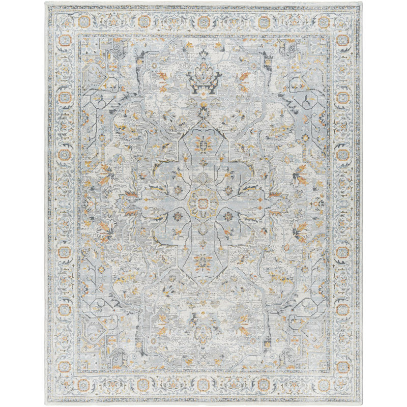 Oriental Machine Woven Polyester Area Rug in Light Gray, Rectangle 7'10" x 10'3"