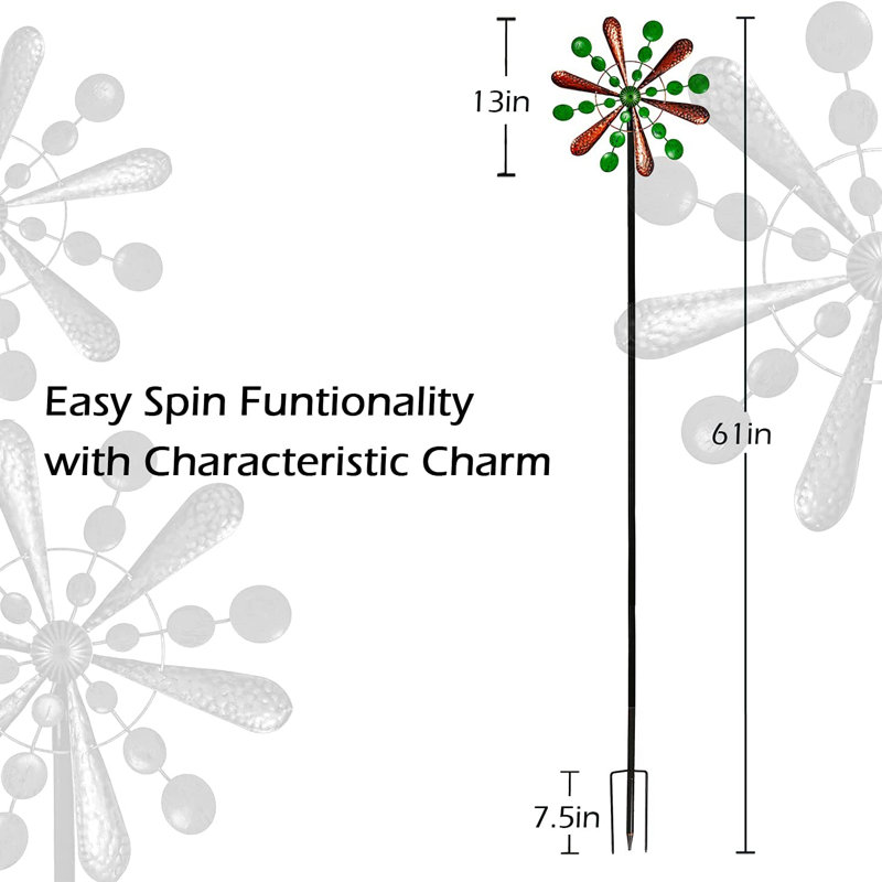  Lame simple Wind Spinner Aviator1 de 61 po, vert, acier / verre