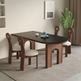4 - Person Black Half-circle Sintered Stone tabletop Dining Table Set